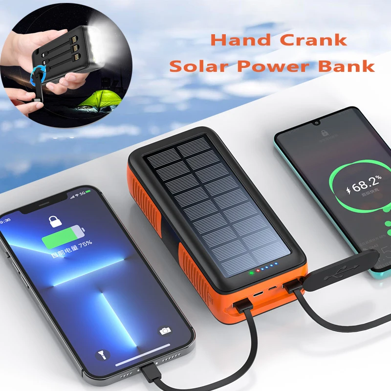 

63200mAh Solar Power Bank Portable External Battery Fast Charging with Hand Crank Poverbank for Xiaomi iPhone 15 14 13 Powerbank