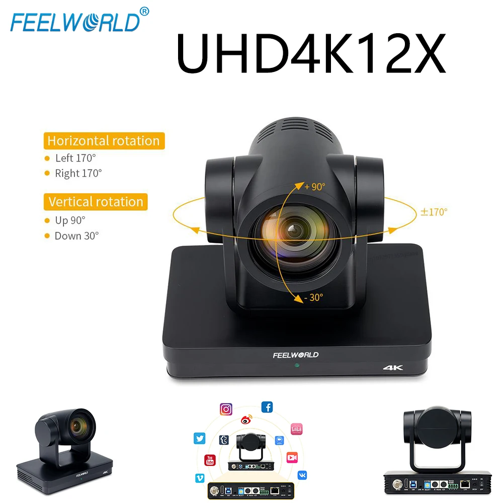 

FEELWORLD UHD4K12X 4K PTZ Camera USB POE 12X Optical Zoom, Auto Focus SDI HDMI IP 4K 30FPS Remote Control For Video Conference