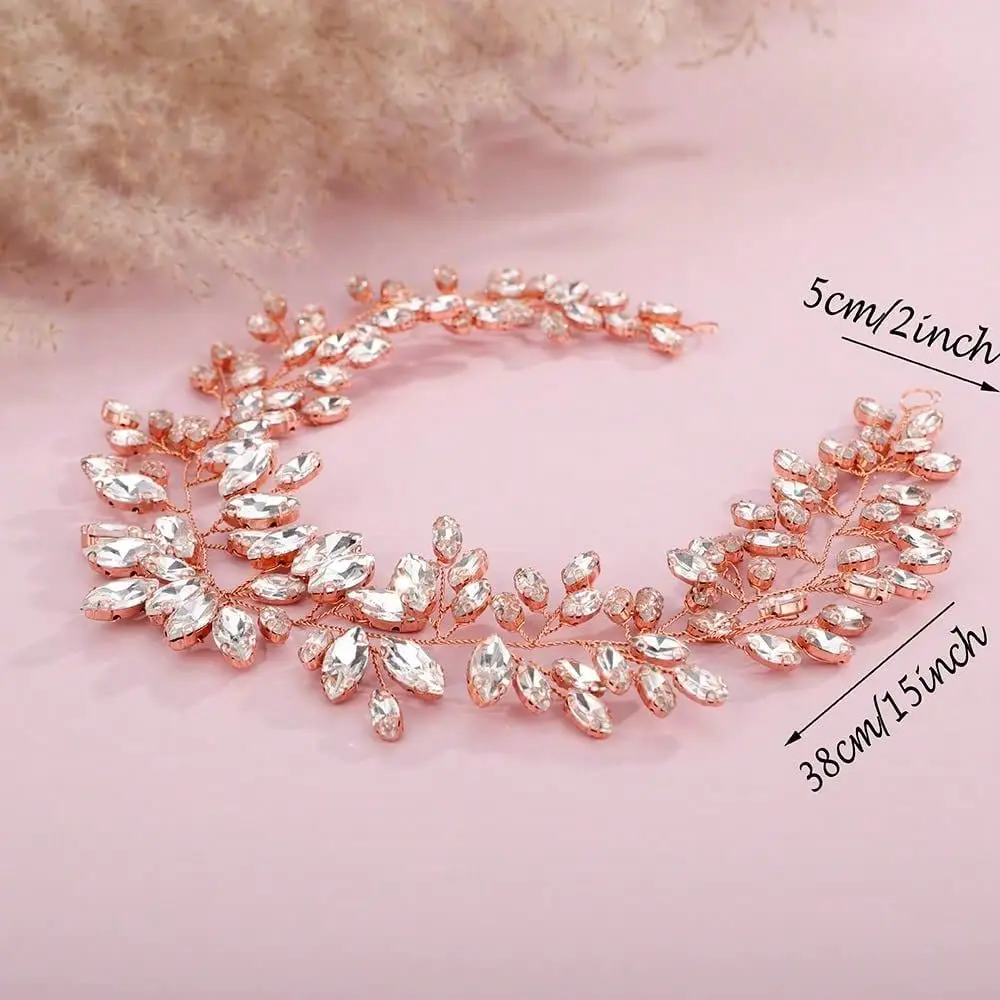 Crystal Wedding Headband Bridal Headpiece Hair Vine Wedding Hair Accessories For Bride Women Prom Rose Gold