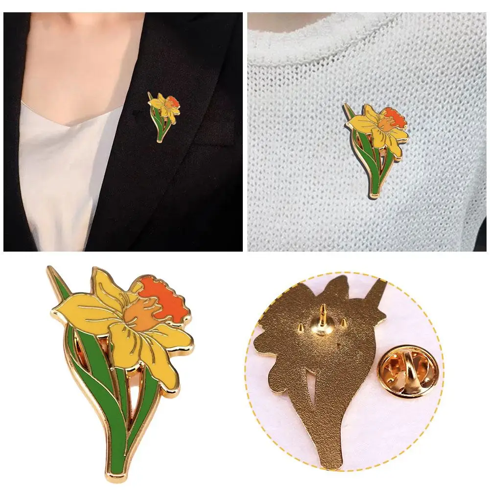 Daffodil Flower Brooch Pin Women Clothing Decorative Lapel Lapel Pins Bag Brooch Jewelry Gift Floral Romantic Backpack Pin J0A5