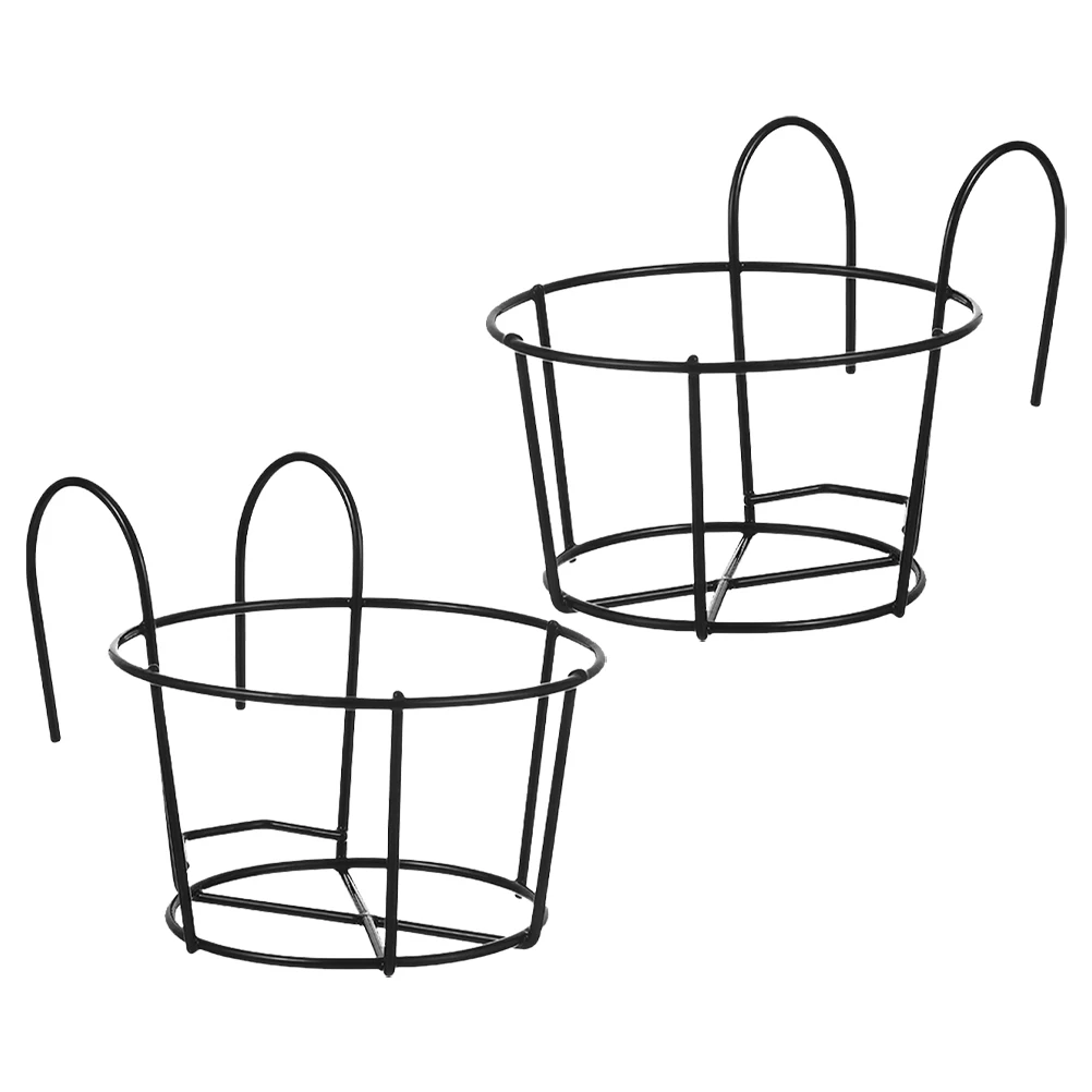 

2 Pcs Hanging Flower Stand Deck Rail Planters Balcony Racks Railing Black Pot Hangers for outside Round