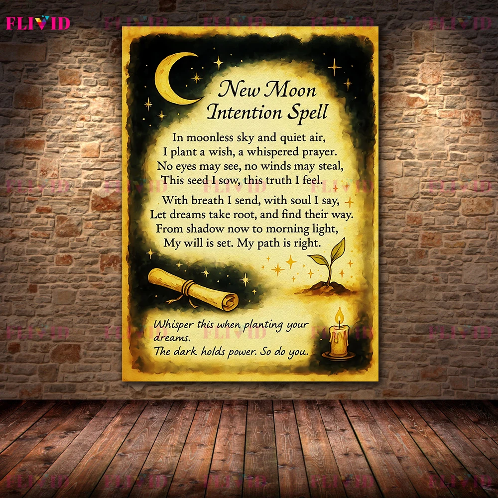 Vintage Antique Parchment Witch Spell Canvas Wall Art,Herbal Magic Recipe Binding Knot New Moon Intention Art Poster Print Decor