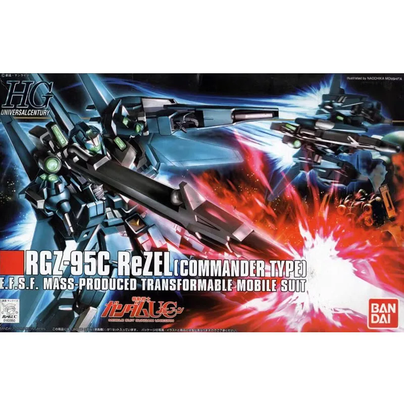 Bandai Original Gundam HGUC 1/144 UNICORN RGZ-95C ReZEL Commander Type Anime Action Figure Assembly Model kit Toys for Boys Gift