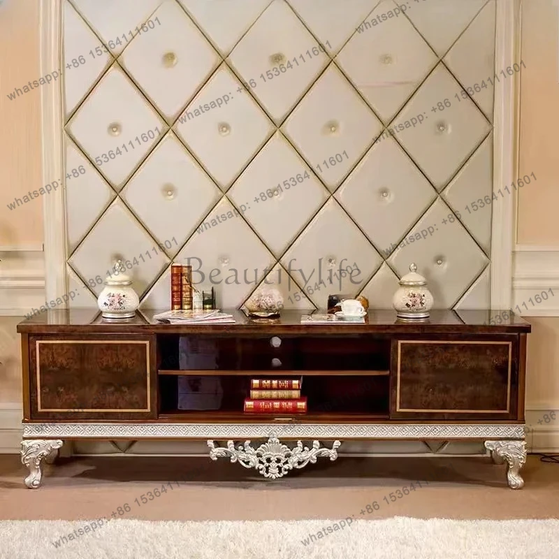 

56French court solid wood carving flower living room TV cabinet high Italian style