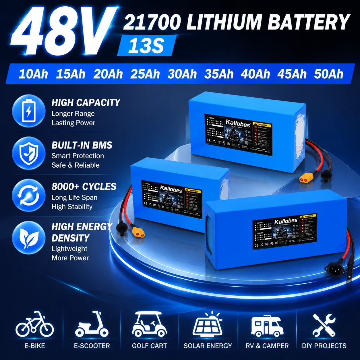 NEW 48V 21700 10Ah 15Ah 20Ah 25Ah 30Ah 35Ah 40Ah 45Ah 50Ah 100-2500W 13S Lithium Battery Pack Rechargeable Battery Built-in BMS