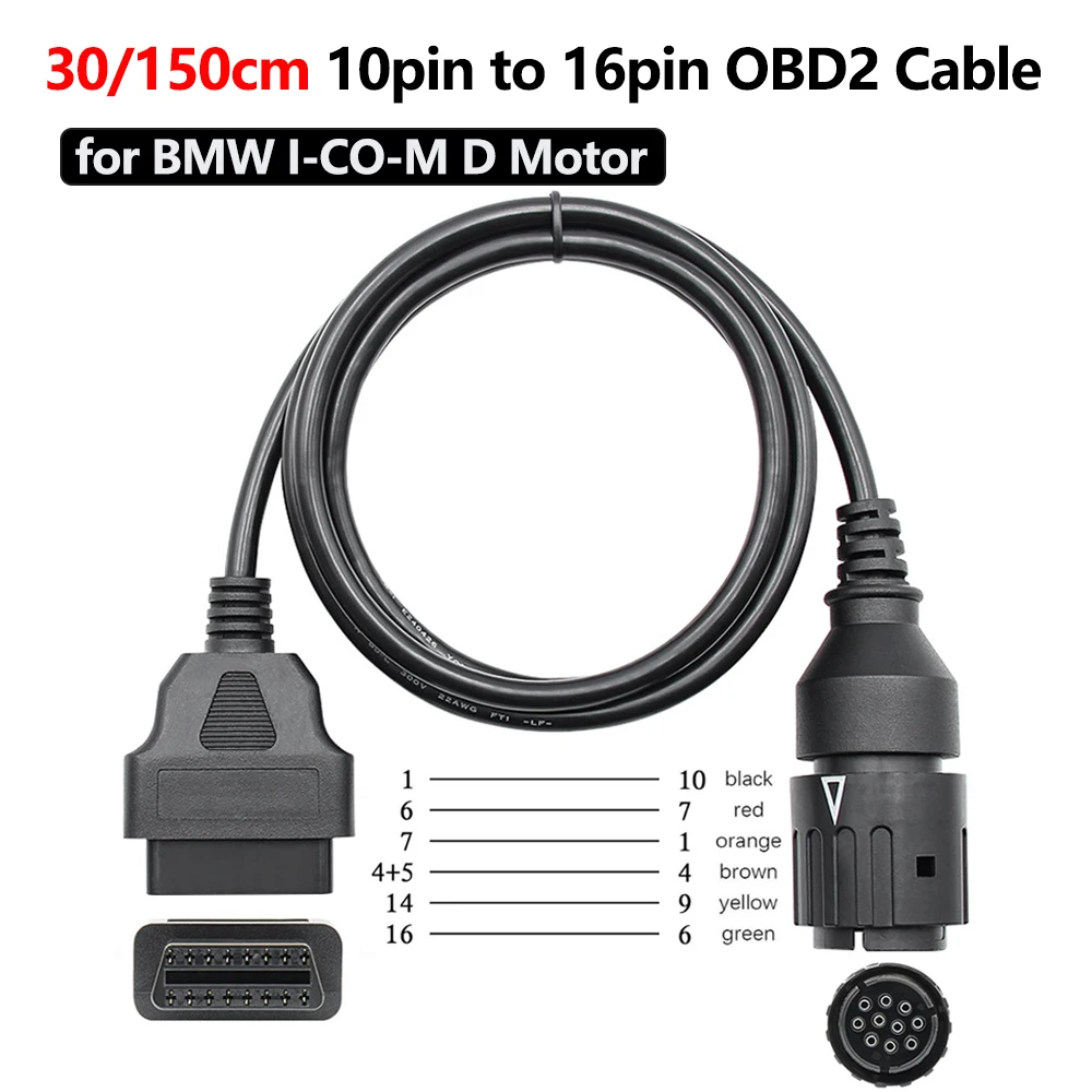 

10-контактный на 16-контактный адаптер OBD2 для мотоцикла BMW, 10-контактный интерфейс IC-OM D, диагностический разъем для мотоцикла, удлинительный кабель OBDII