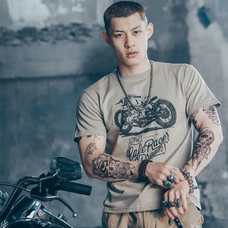 Motorcycle Clothing Fashion Top Rock Streetwear Muscles T Shirt for Men Hip Hop Embroidery Graphic Aesthetic 5xl Man Tee Shirts