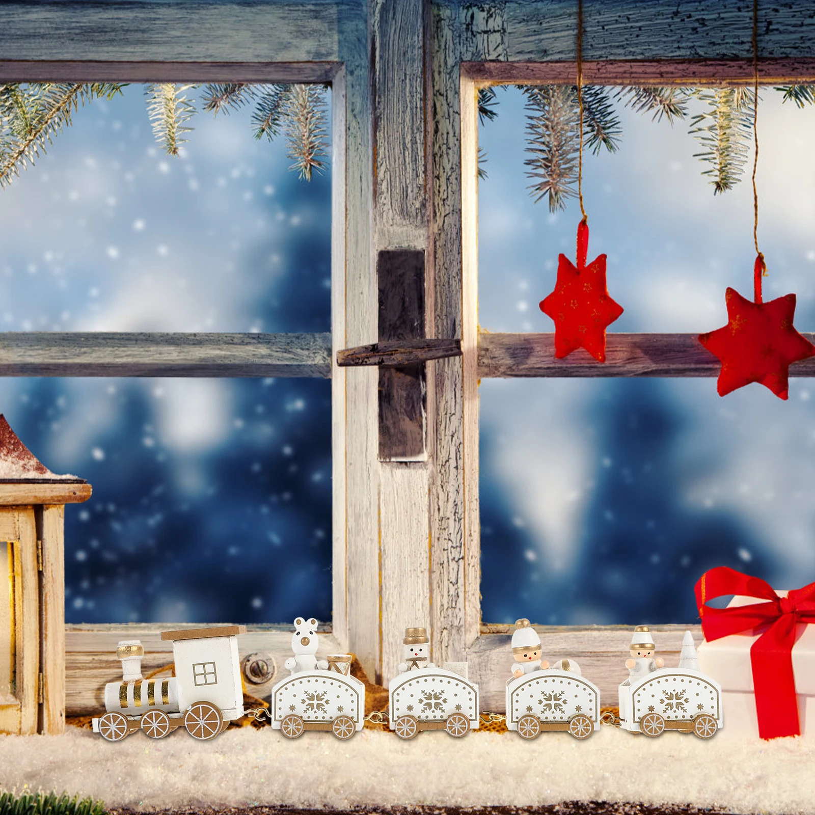 

Wooden Train Christmas Trees Table Centerpiece Small Mini for Village Party Supplies Child Decor Figurine