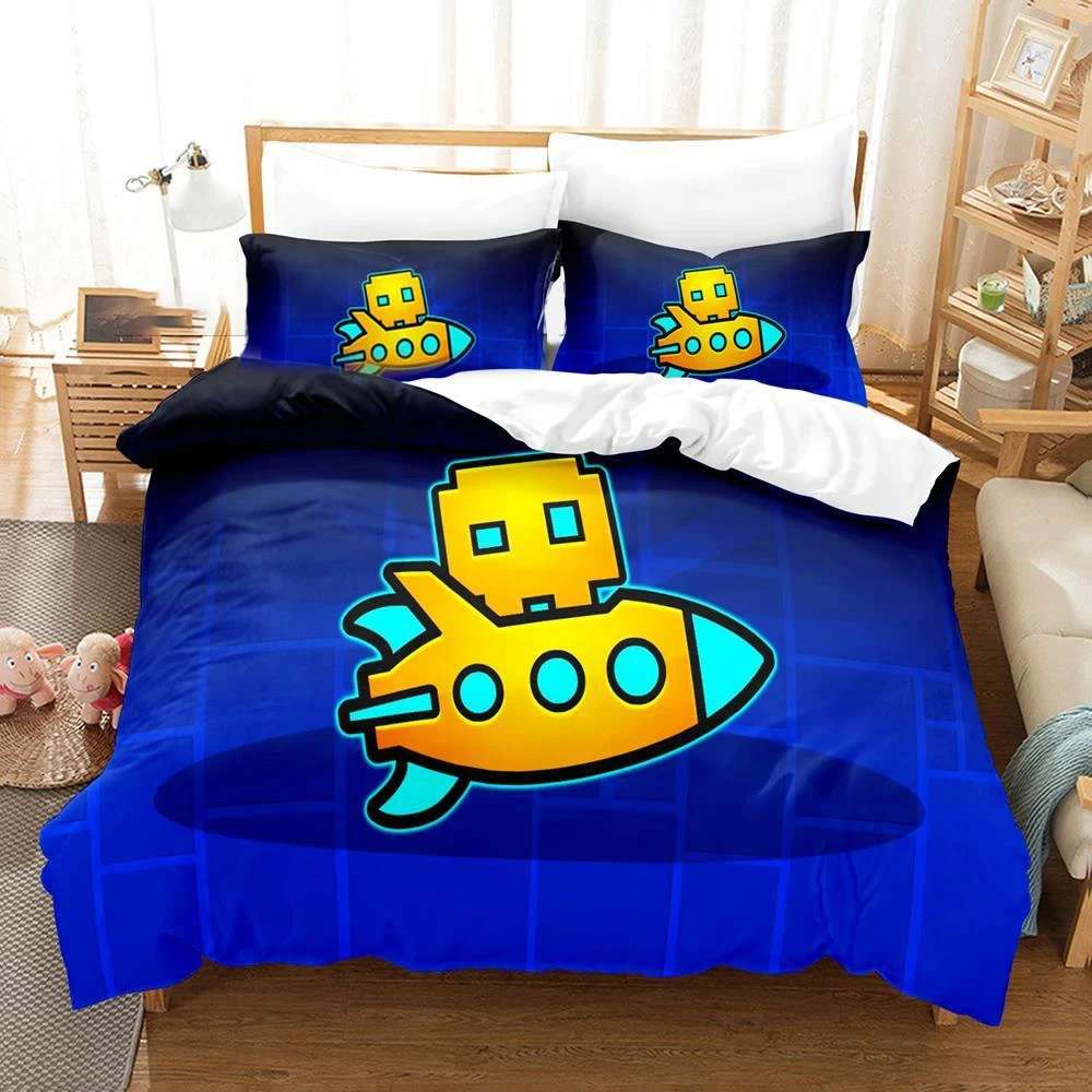 Game Geometry Dash Bedding Set,Duvet Cover Comforter Bed Set Quilt Cover Pillowcase,King Queen Twin Size Boys Girls Adults