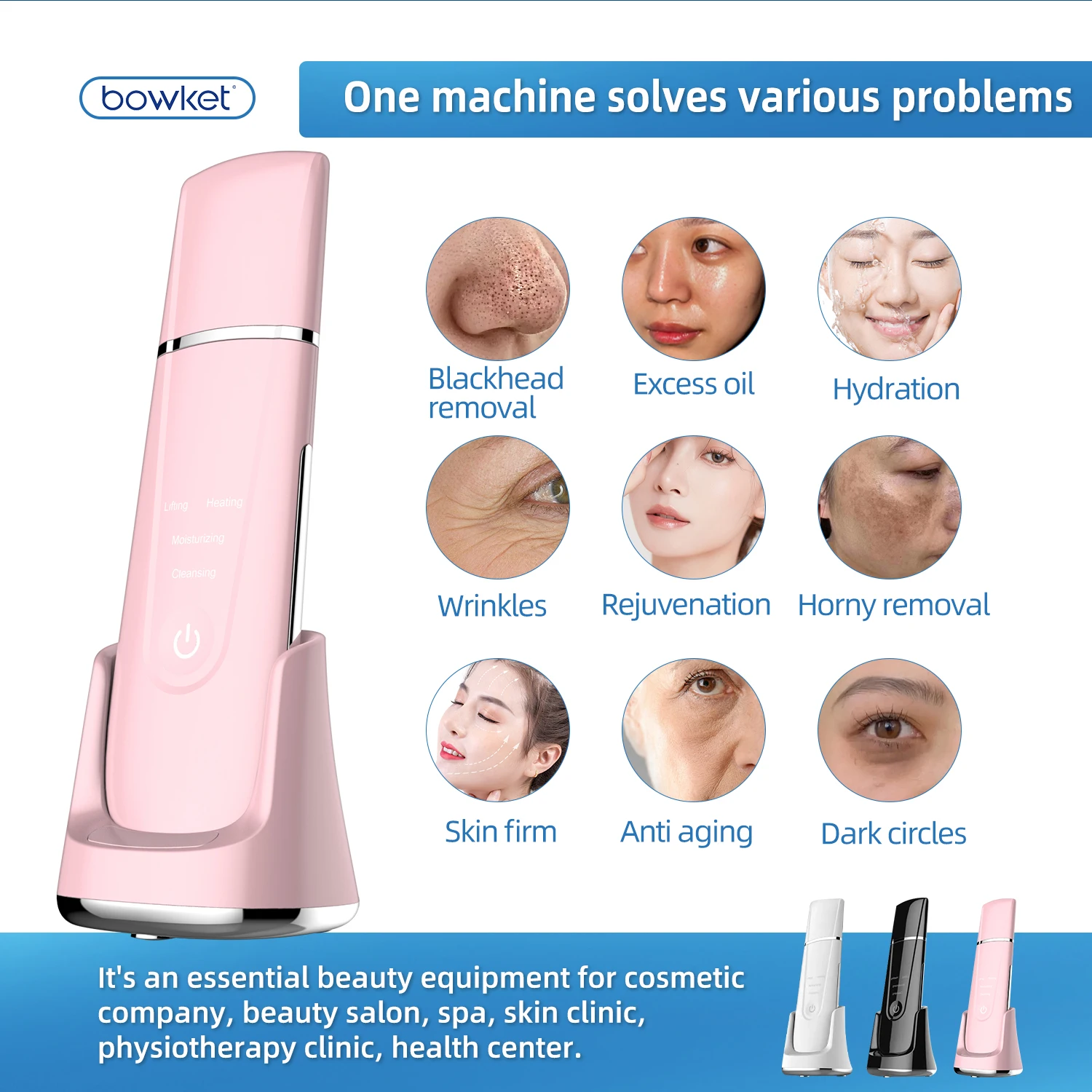 Smart Library Bowket Professional Cordless Handheld  Scrubber Blackhead Remover Pore Cleaner Face Detox Tightening Spatula B