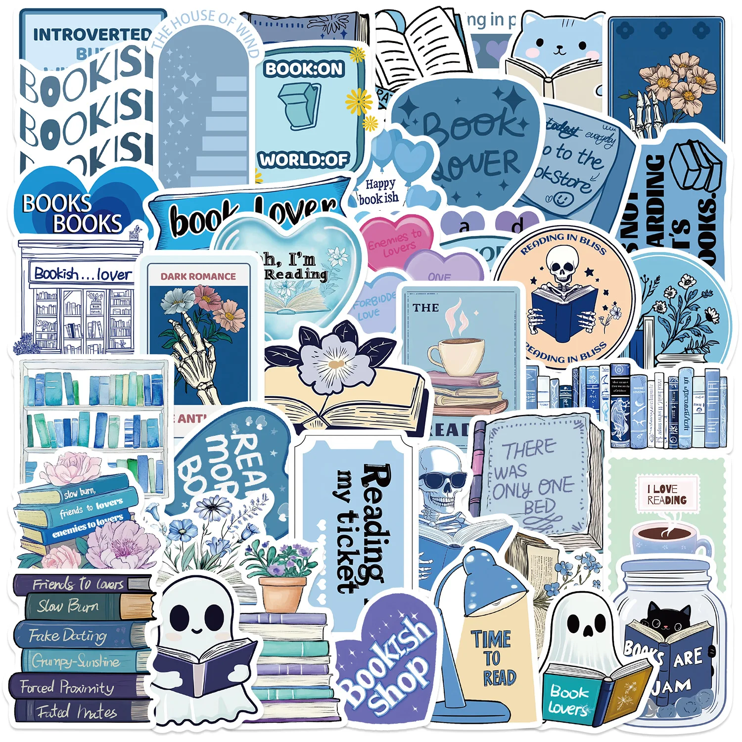 10/50PCS Cartoon blue Bookish Graffiti Sticker Aesthetic Decorative Scrapbook Luggage Laptop Phone Guitar Notebook Toys Stickers