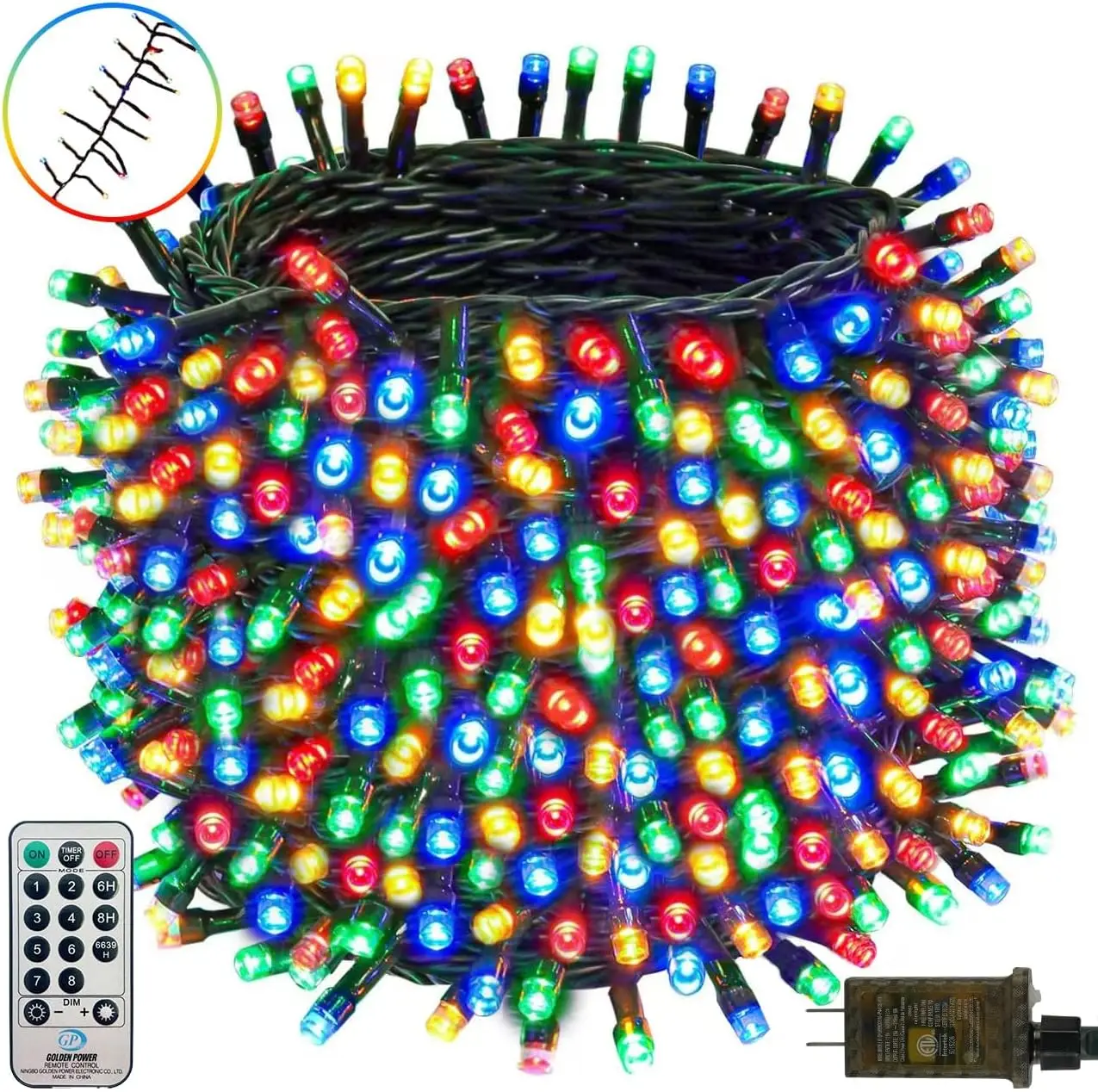 Multicolor Cluster Christmas Lights, 50 FT, 1000 LED, Remote Included