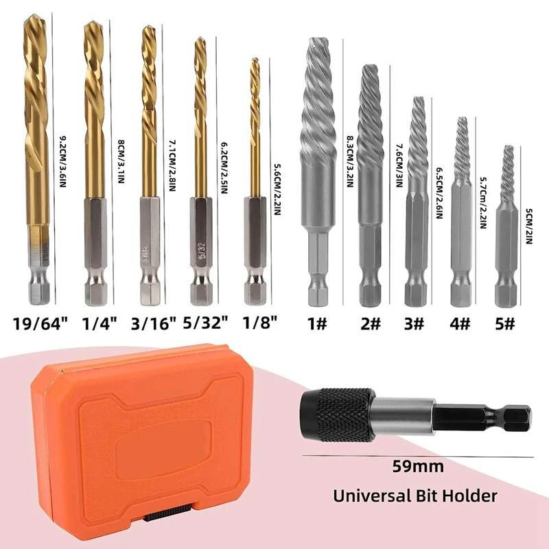 10-Piece-Universal-Drill-Bit-Holder-Left-Hand-Drill-Bit-Set-For-Removing-Broken-Studs,-Bolts