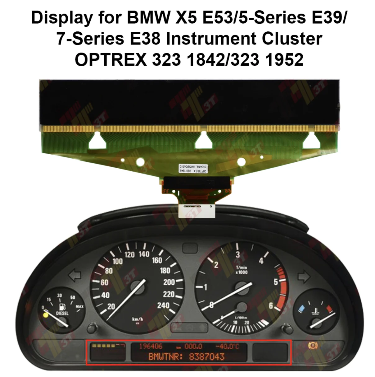 LCD-Display für das Armaturenbrett, passend für BMW X5 E53, 5er-Reihe E39, 7er-Reihe E38, Instrumentenpanel, OPTREX 3231842 / 3231952. – Detail 2
