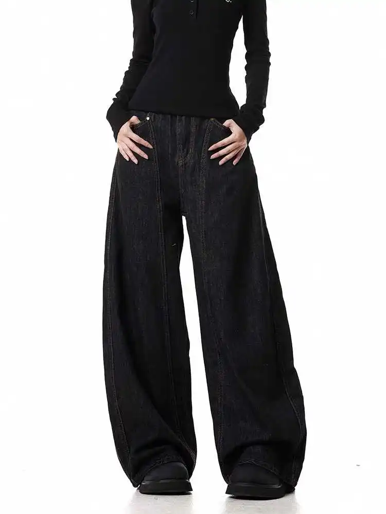 Women's Black Gothic Y2k Baggy Jeans Japanese 2000s Style Boyfriend Jean Pants Vintage Harajuku Oversize Denim Trousers Clothes