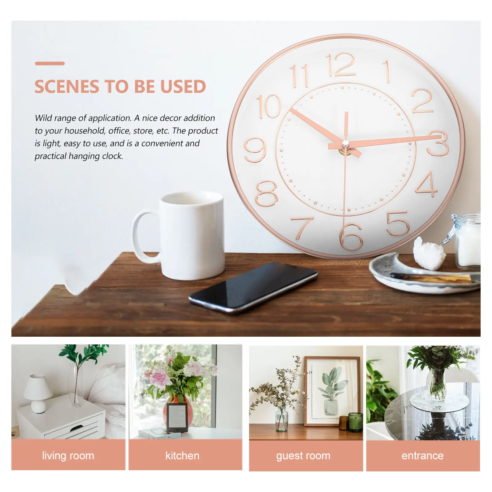 Chic Wall Hanging Clock Premium Material Silent Quartz Movement Stylish Modern Decor for Housewarming Gift Living Room Wall