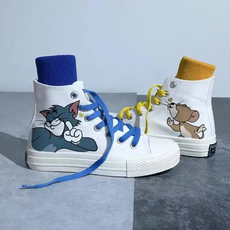 Tom y Jerry, zapatos deportivos para niñas, moda de dibujos animados de gato y ratón, primavera invierno 2025, nuevos zapatos ligeros de talla grande para hombre y mujer