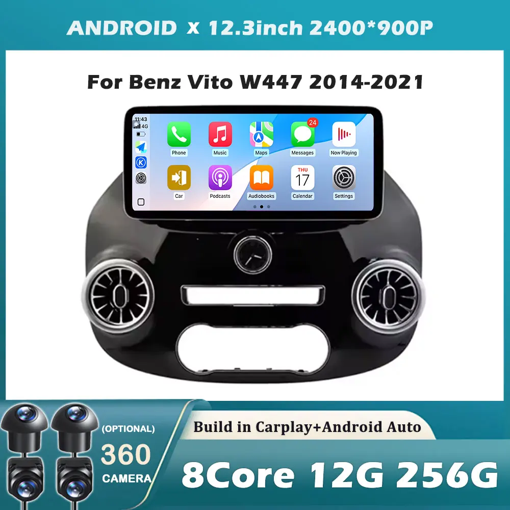 Autoradio Android 15, 12.3 pouces, pour Benz Vito W447 2014 – 2021, récepteur stéréo, Navigation GPS