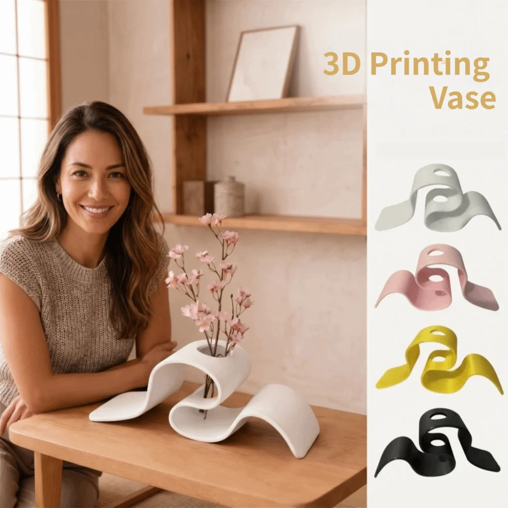 Vase élégant en impression 3D, style nordique INS, support pour fleurs séchées, couleur unie, conteneur moderne pour plantes, décoration d'intérieur
