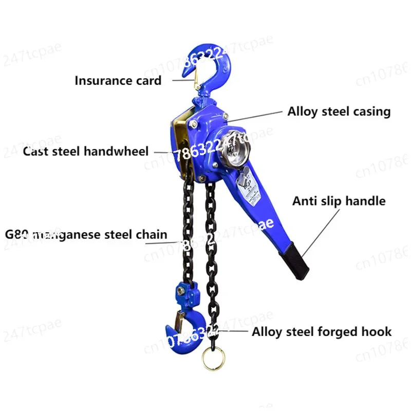 3T 3m Household Manual Ratcheting Lever Chain Hoist Chain Block Hand Tensioned Pulley Hook Mount Wire Rope Device