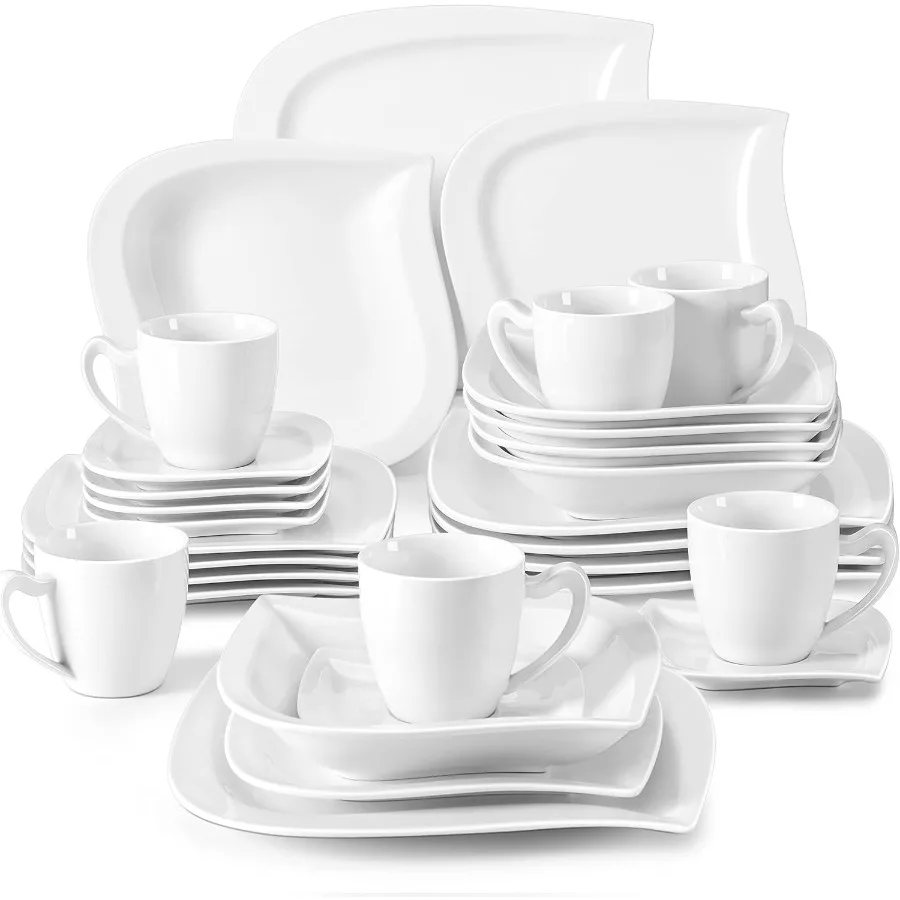 

Dinnerware Sets 30 Piece Ivory White Plates and Bowls Sets for 6 Porcelain Dishes Set with Dinner Plate Set Cup and Saucer Kitc