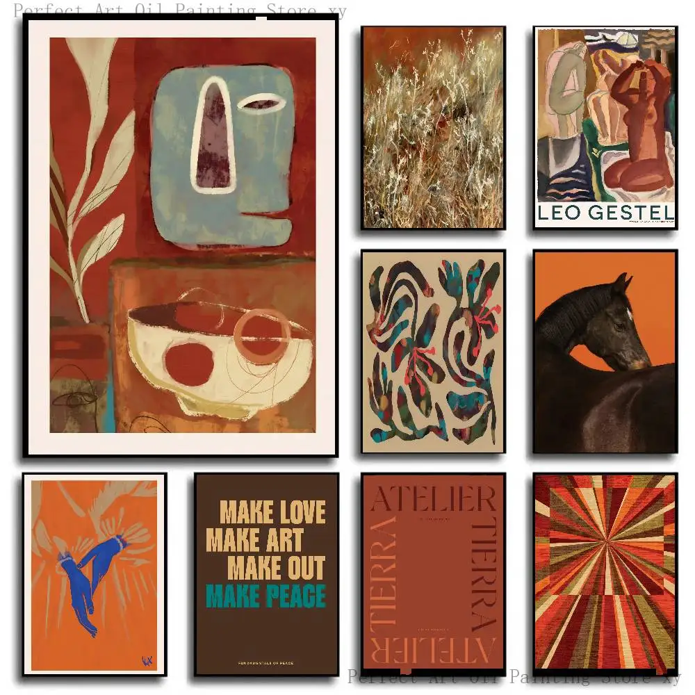 Vintage Abstract Geometry Revival Gallery Poster Self-adhesive Art Room Entrance Restaurant Wall Decor Art Painting