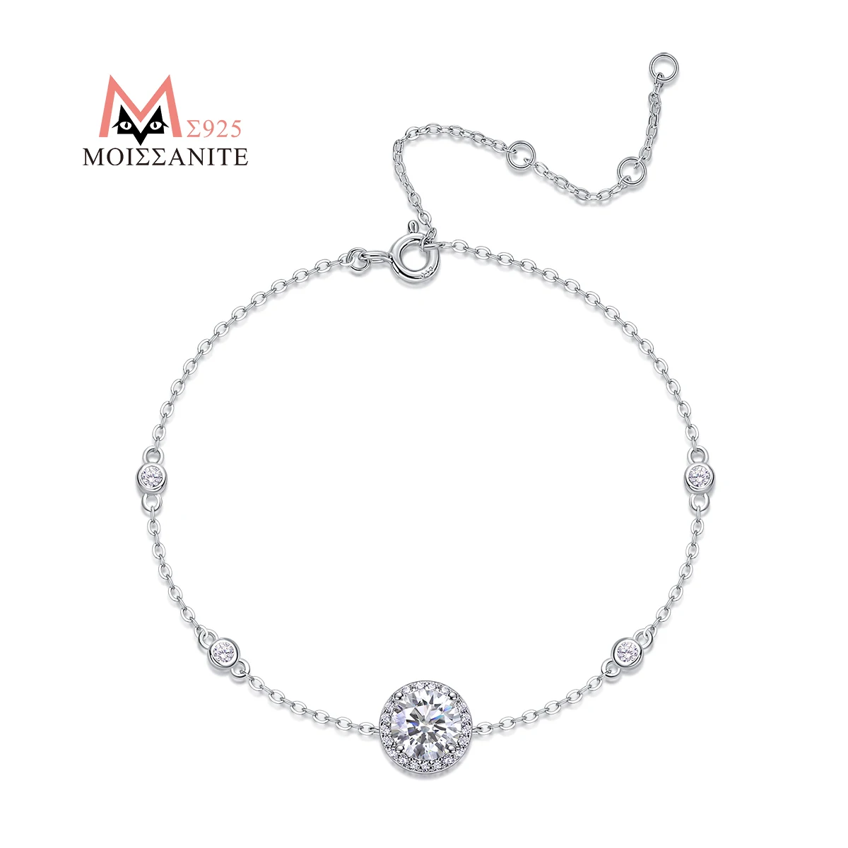 

JIUZUAN Moissanite Bracelet 925 Silver 18K Gold Plated Round Center Adjustable Chain Elegant Jewelry Gift with GRA Certificate