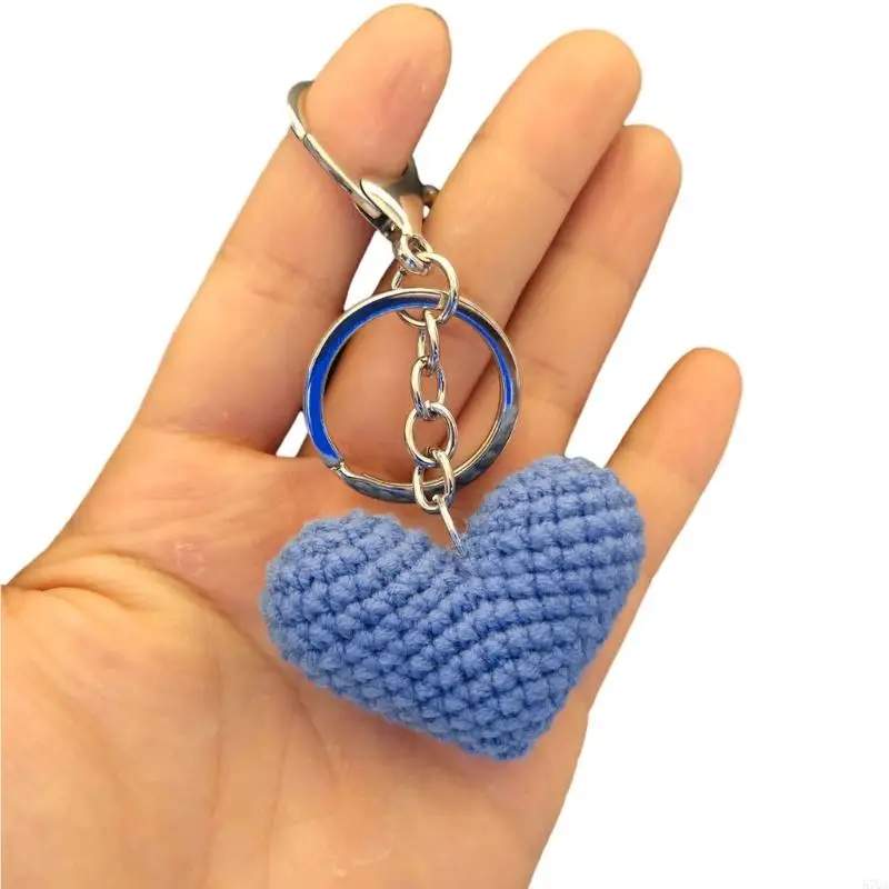 57QA Cute Handmade Knitted Heart Key Holder Exquisite Craftsmanship Crochet Keychain Perfect Gift for DIY Craft Enthusiasts