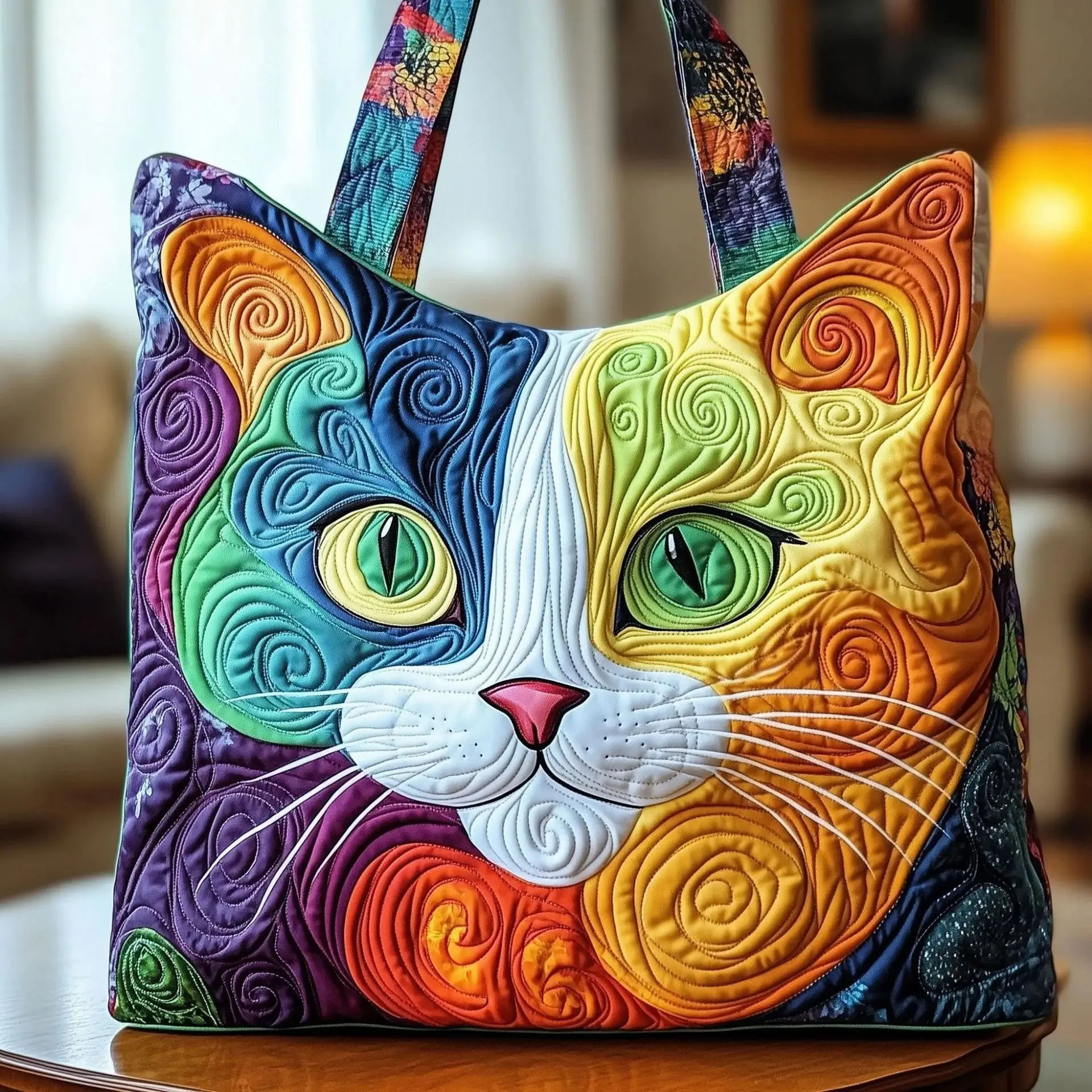 

‌Animals Colorful Cat Print Quilted Tote Women Men Travel Tote Handband 2026 Outdoor Weekender Bag