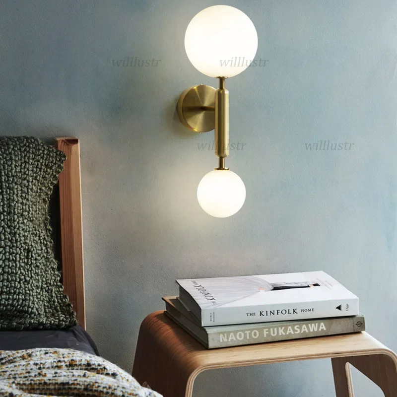 Modern Luxury Copper Wall Lamp Aluminum Sconce for Cafe Bar Restaurant Study Lounge Stair Aisle Bedside Amber White Glass Lighti