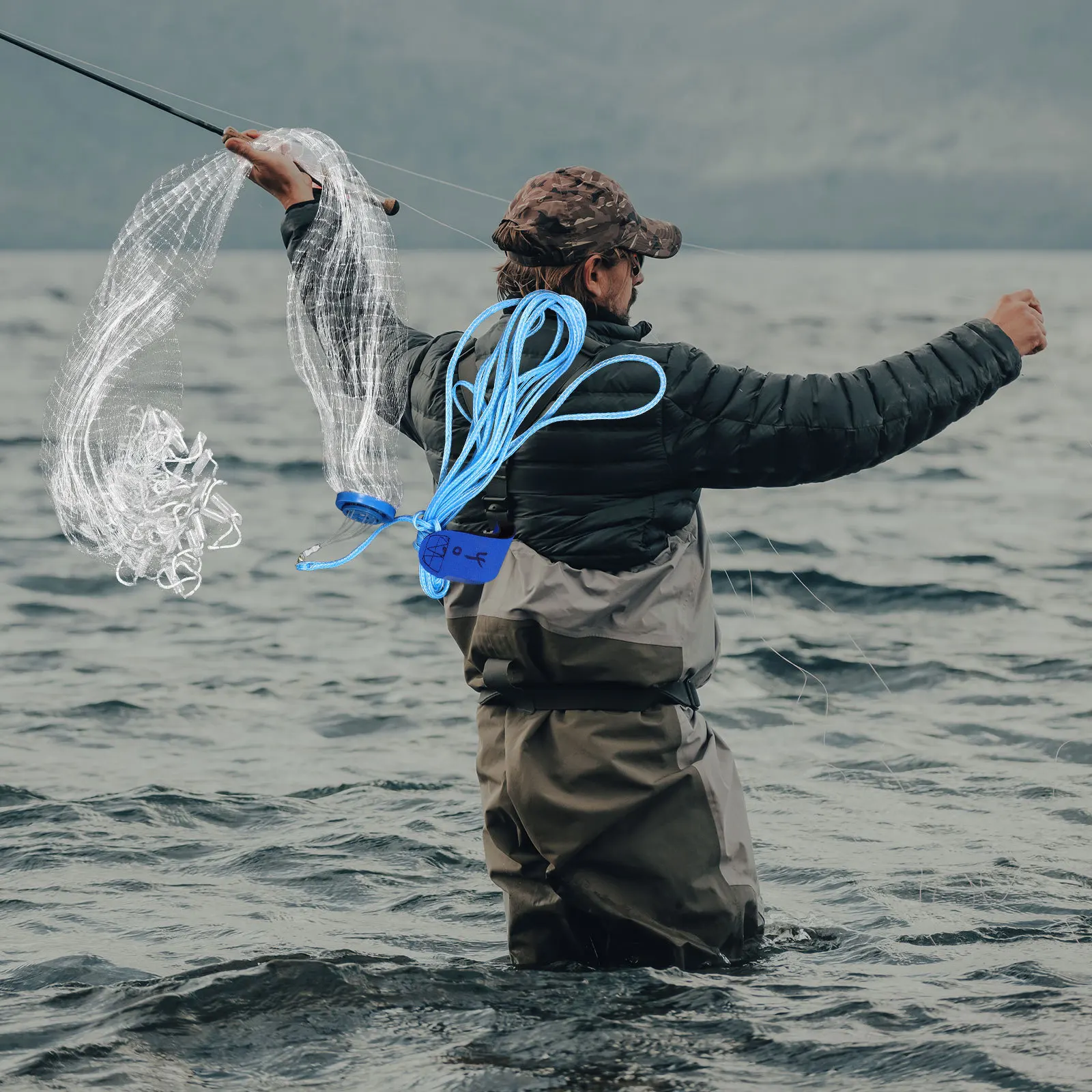 

1.2M Hand Throw Fishing Net Monofilament Lightweight Accurate Casting High Sensitivity Saltwater Freshwater Bait Shrimp