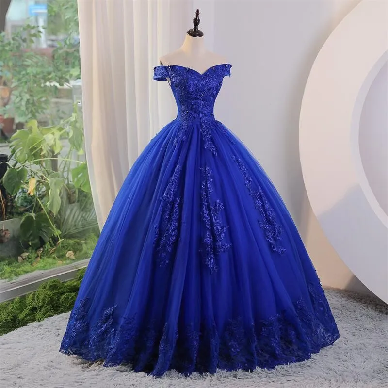 Ashley Gloria gaun pesta bunga manis gaun pesta New biru Quinceanera gaun pesta renda mewah Vestidos Boho klasik untuk anak perempuan