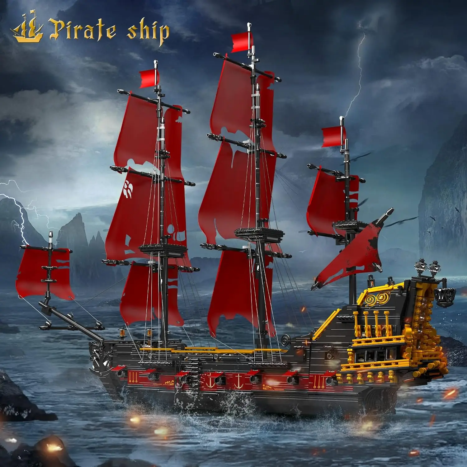 13109 Kit de blocs de construction de modèle de bateau pirate de la vengeance de la reine Anna, ensembles de construction de navire pirate MOC, grand ensemble rouge de 3139 pièces pour K