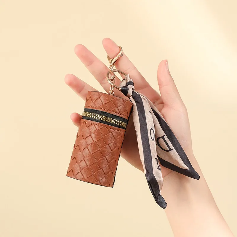 Small Wallets Woven Pattern Coin Wallet New Zipper Purse pendant earphone bag mouth red envelope mini keychain bag