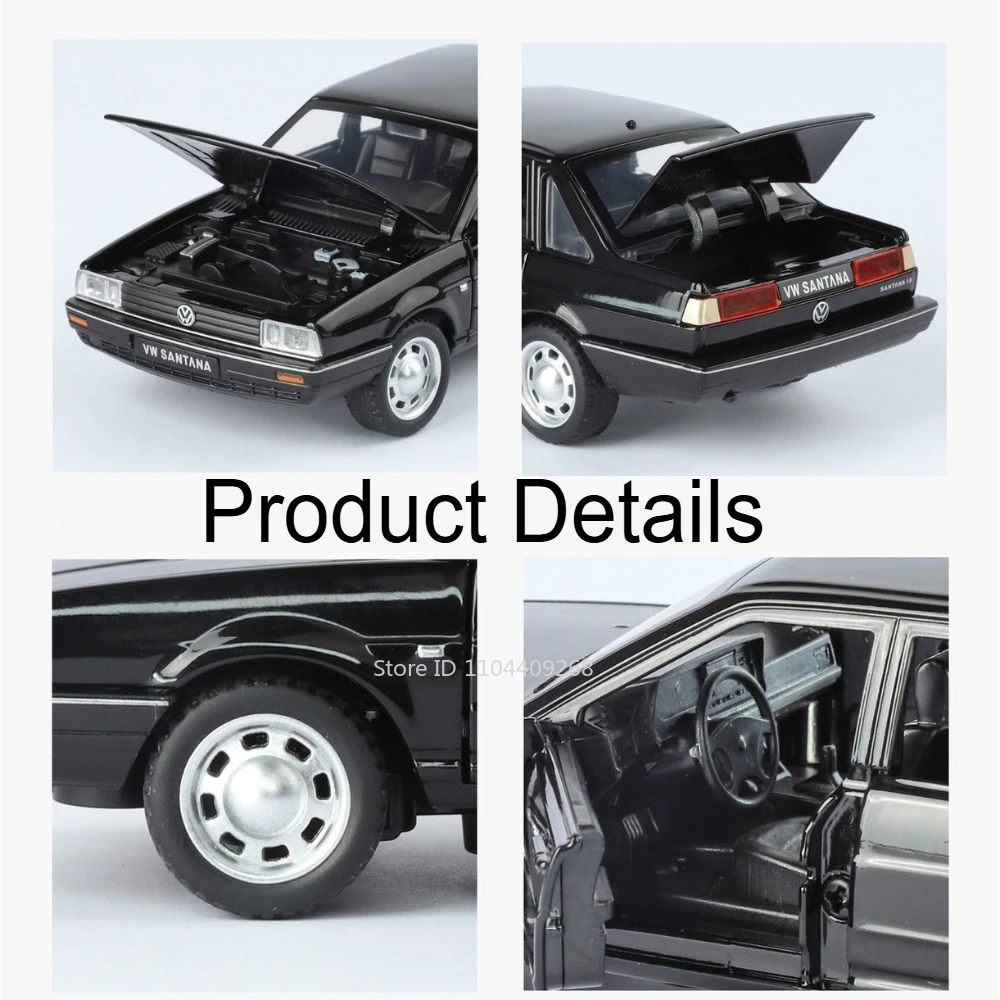 Model samochodu Santana Retro w skali 1:32, metalowy odlew, otwierane drzwi, kierownica, amortyzacja, dźwięk, światło, pojazd, prezent dla dzieci