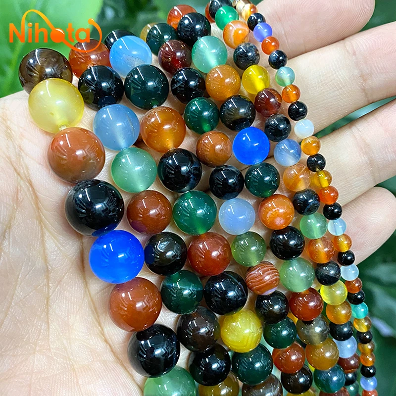 Natural Stone Mix Color Agates Round Loose Beads for Handmade by hand DIY Bead Perles Jewelry Making 15