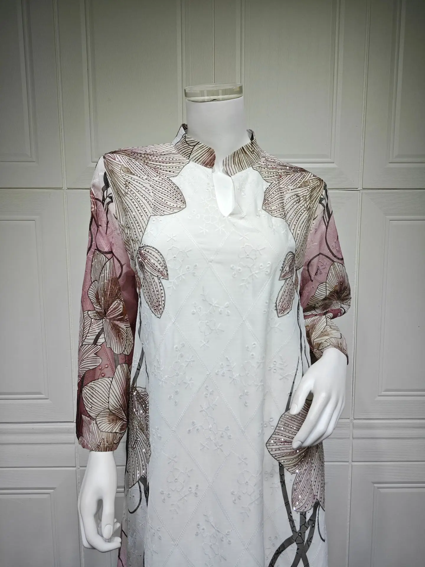 Uni oriente médio vestido muçulmano dubai feminino robe moda floral impresso bordado abaya feminino vestido muçulmano frisado maxi vestido