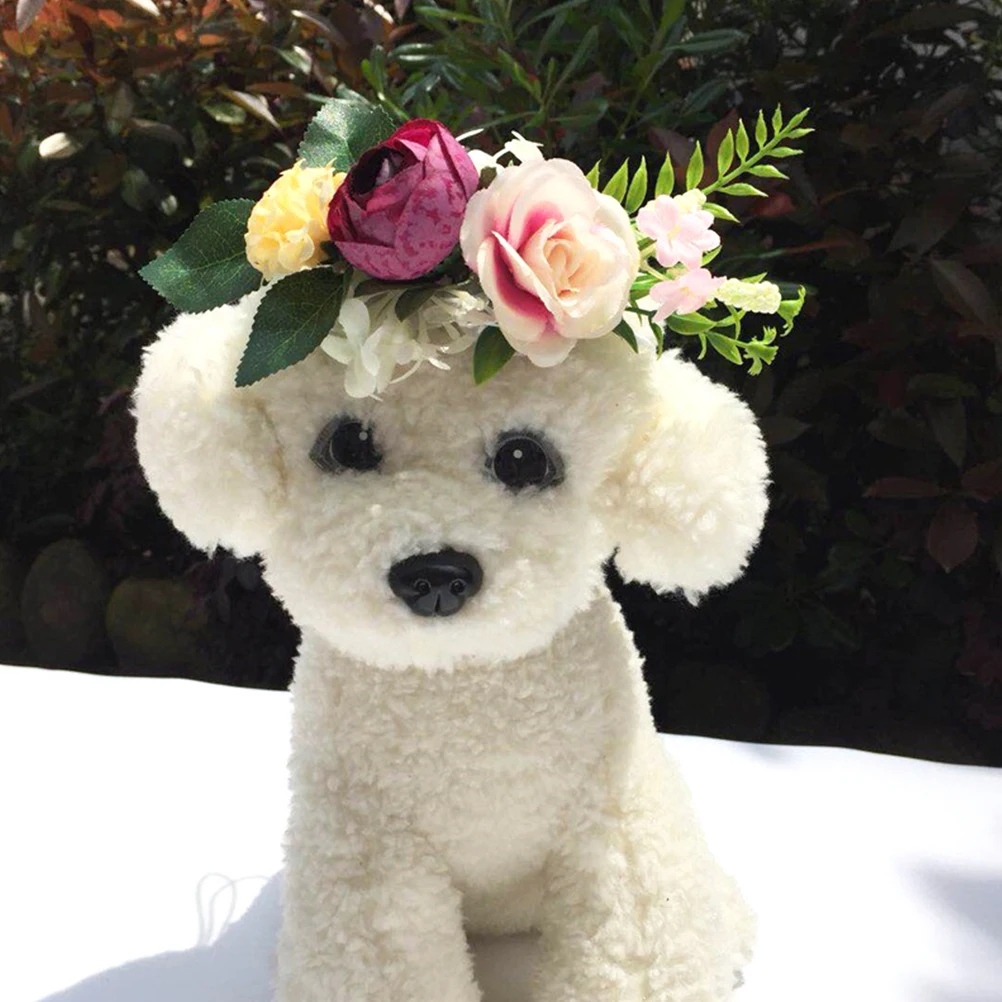 

Artificial Flower Wreath Headbands Pet Headwear Dog Dress Up Adjustable Size Pet Accessories Dog Grooming Wedding
