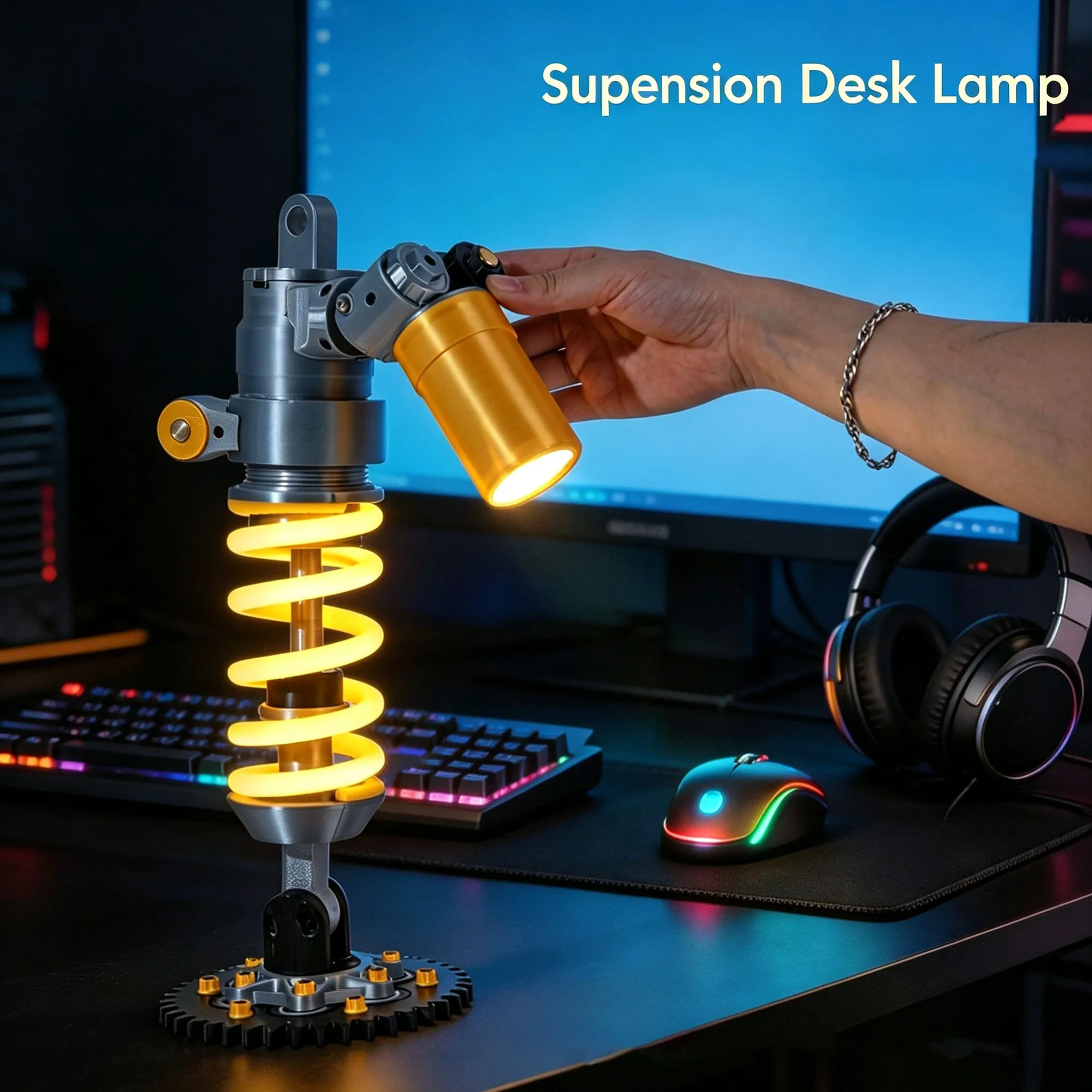 Shock Absorber Desk Lamp USB LED Ambient Light Mechanical Industrial Table Lamp Unique Desktop Ornament Gift