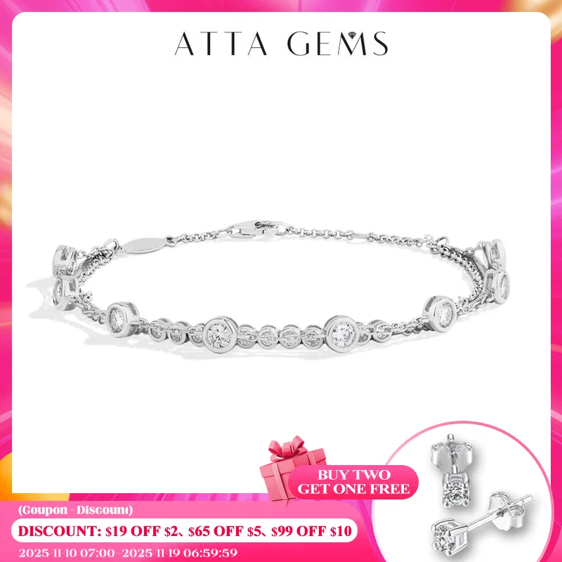 

ATTAGEMS трехслойные браслеты из муассанита, стерлинговое серебро 925 пробы, регулируемый женский браслет 16 + 3 см, очаровательные ювелирные изделия для вечеринок