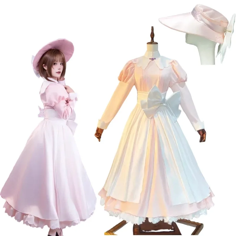 

KINOMOTO SAKURA Cosplay Costume Grandfather's Gift Pink Dress Full Set for Women Halloween Carnival Party Roleplay Outfit