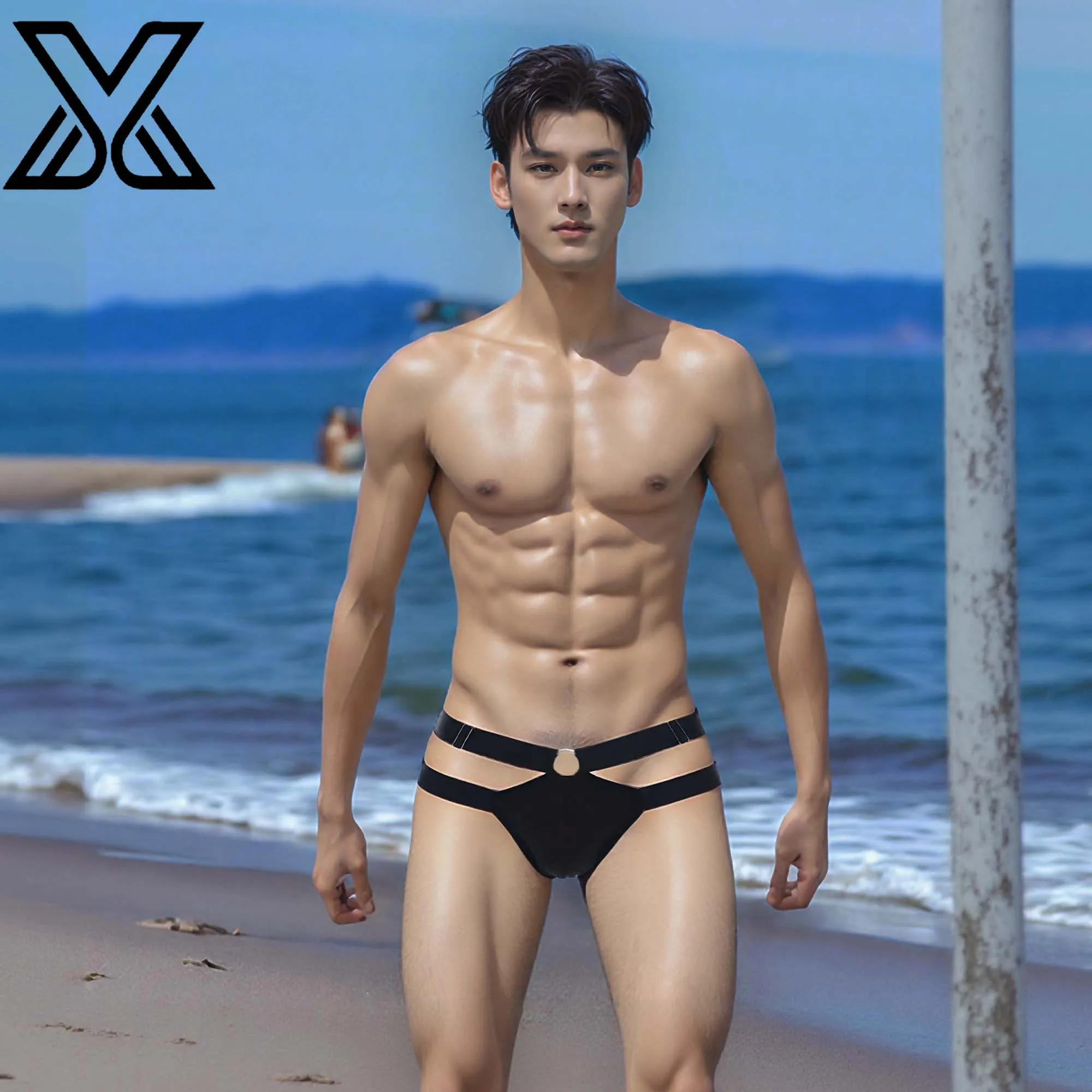 XMJXMY Men's sexy elastic breathable ring men's triangle underwear swimming trunks