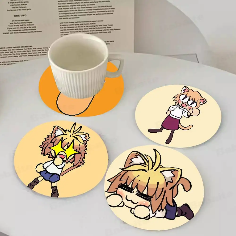 Kawaii Neco Arc Themed Wooden Coaster Non-Slip Heat-Resistant Fun Dining Table Decoration Cafe Restaurant Gifts