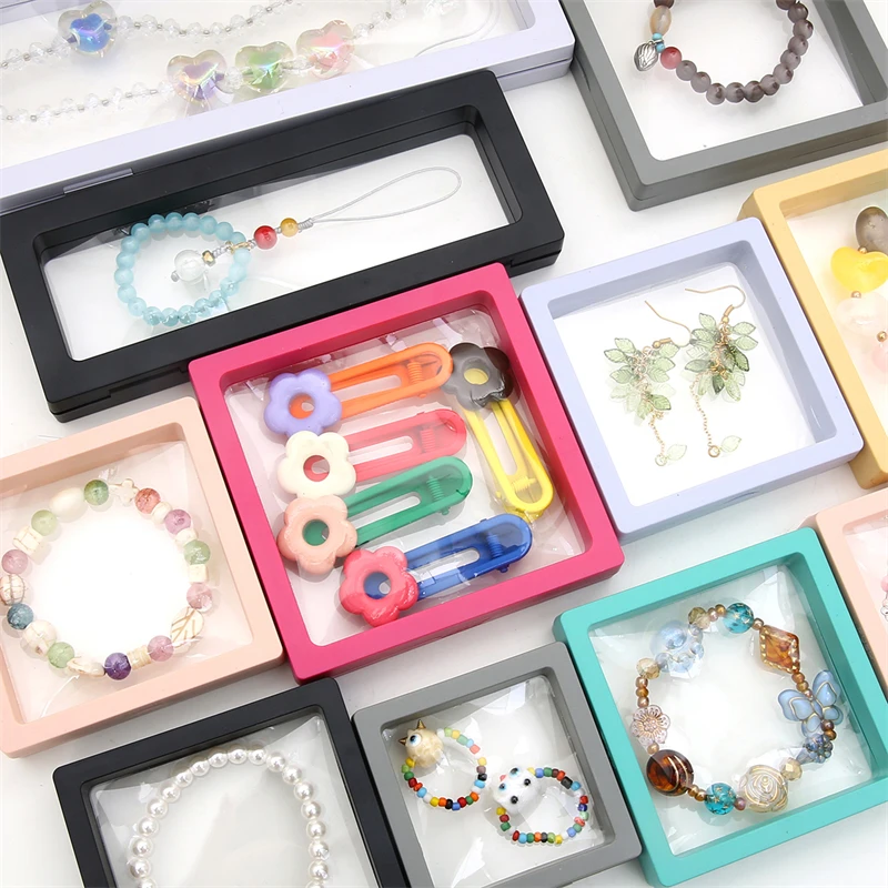 

5Pcs 3D Floating Frame Jewelry Display Stand Shadow Box Ring Pendant Holder Stone Presentation Case Gift Box
