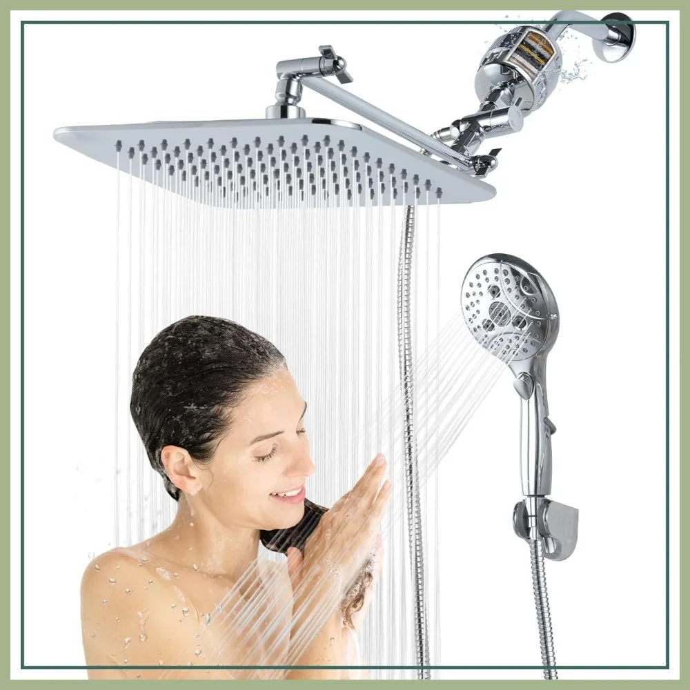 

10'' Dual 20 Stage Filtered Shower Head with Handheld, High Pressure Rainfall Combo, 6 Spray Settings, 71'' Hose, Chrome