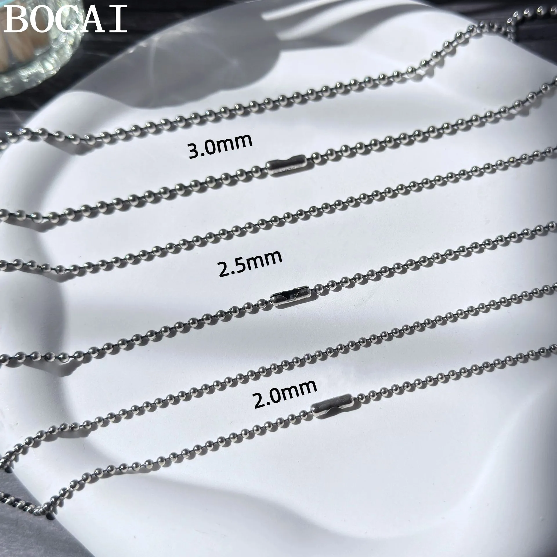BOCAI New S925 Sterling Silver Jewelry Simple and Fashionable Buddha Bead Chain Round Bead Chain Women's Selected Gift