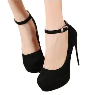 High Heels Women Europe and The United States Suede Thick Heel Buckle Waterproof Platform 34-42 Size Single Shoes