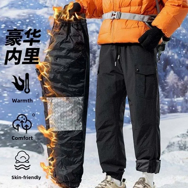 

Men's Casual aphene Du down Thermal Pants Warm Windproof Fce Long Trousers Faionable Urban Sle Workwear