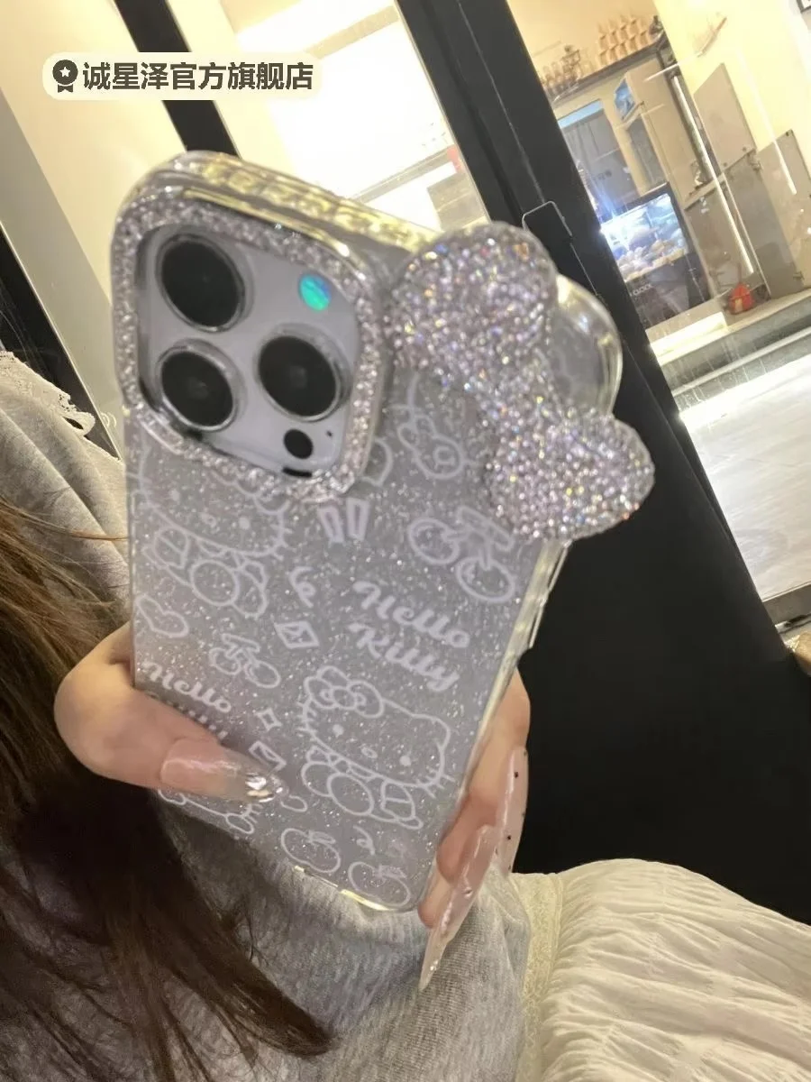 Luxury 3D Flash Diamond Bow Glitter Phone Case For iPhone 15 13 14 12 16 Pro Max 11 Silver Blingbling Shockproof Back Cover