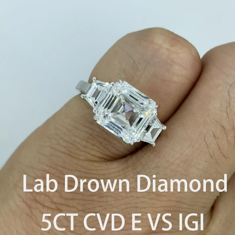 14k White Gold 5.0CT E Color VS1 Asscher Cut CVD Lab Grown Diamond Jewelry Diamond Engagement Ring IGI